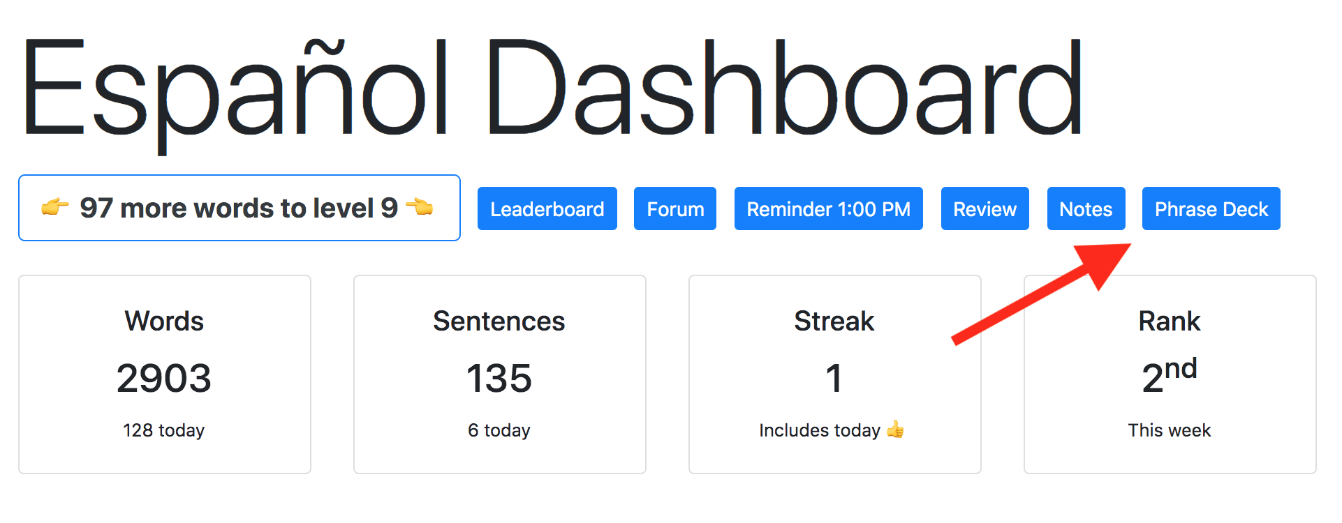 Phrase deck dashboard